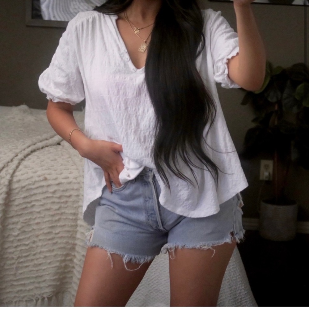 Free People Sunday White Balloon Top shirt blouse size small